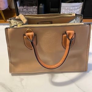 Tan purse with snakeskin print